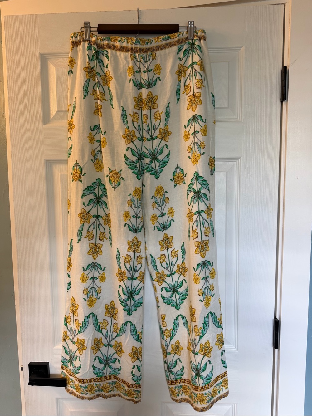 Draper James Women’s Floral Wide-Leg Pants - White with Yellow & Green